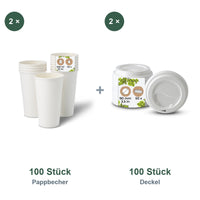 Set aus 100 Pappbecher weiß, 500 ml, 20 oz und 100 Deckel weiß, Ø 90 mm