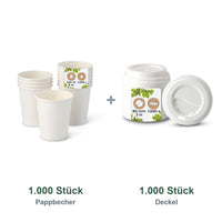 Set aus 1.000 Pappbecher weiß, 200 ml und 1.000 Deckel weiß, Ø 80 mm