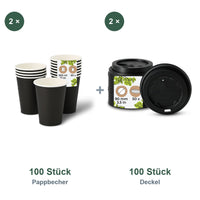 Set aus 100 Pappbecher schwarz, 300 ml und 100 Deckel schwarz, Ø 90 mm