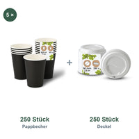 Set aus 250 Pappbecher schwarz, 300 ml und 250 Deckel weiß, Ø 90 mm