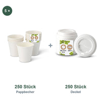 Set aus 250 Pappbecher weiß, 150 ml und 250 Deckel weiß, Ø 80 mm