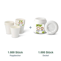 Set aus 1.000 Pappbecher weiß, 150 ml und 1.000 Deckel weiß, Ø 80 mm