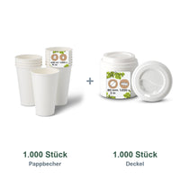 Set aus 1.000 Pappbecher weiß, 400 ml und 1.000 Deckel weiß, Ø 90 mm