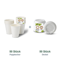 Set aus 50 Pappbecher weiß, 250 ml und 50 Deckel weiß, Ø 90 mm