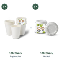 Set aus 100 Pappbecher weiß, 250 ml und 100 Deckel weiß, Ø 90 mm