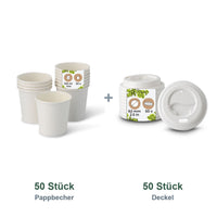 Set aus 50 Pappbecher weiß, 100 ml und 50 Deckel weiß, Ø 62 mm