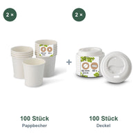 Set aus 100 Pappbecher weiß, 100 ml und 100 Deckel weiß, Ø 62 mm
