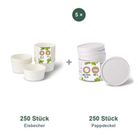 Set aus 250 Eisbecher weiß, 100 ml und 250 Pappdeckel weiß, Ø 92 mm