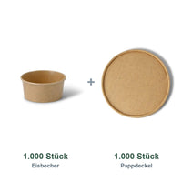 Set aus 1.000 Eisbecher braun, 150 ml und 1.000 Pappdeckel braun, Ø 92 mm