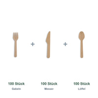Set aus 100 Gabeln 16,5 cm, 100 Messer 16,5 cm und 100 Löffel 16,5 cm