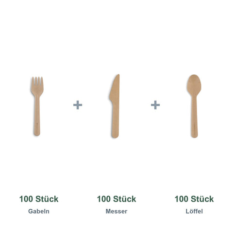 Set aus 100 Gabeln 16,5 cm, 100 Messer 16,5 cm und 100 Löffel 16,5 cm