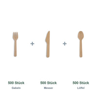 Set aus 500 Gabeln 16,5 cm, 500 Messer 16,5 cm und 500 Löffel 16,5 cm