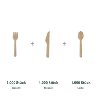 Set aus 1.000 Gabeln 16,5 cm, 1.000 Messer 16,5 cm und 1.000 Löffel 16,5 cm