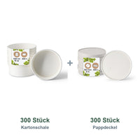 Set aus 300 Kartonschale weiß, 400 ml und 300 Pappdeckel weiß, Ø 150 mm