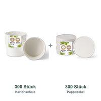 Set aus 300 Kartonschale weiß, 800 ml und 300 Pappdeckel weiß, Ø 150 mm