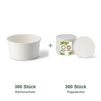 Set aus 300 Kartonschale weiß, 650 ml und 300 Pappdeckel weiß, Ø 150 mm