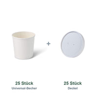 Set aus 25 Universal-Becher 600 ml und 25 Deckel Ø 115 mm