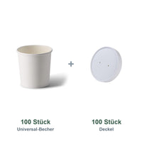 Set aus 100 Universal-Becher 300 ml und 100 Deckel Ø 90 mm