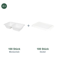 Set aus 100 Menüschale 1000 ml und 100 Deckel 23x14,5 cm