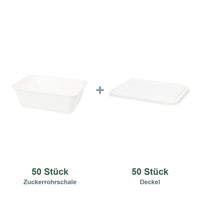 Set aus 50 Zuckerrohrschale 650 ml und 50 Deckel 17x12 cm