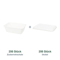 Set aus 250 Zuckerrohrschale 650 ml und 250 Deckel 17x12 cm