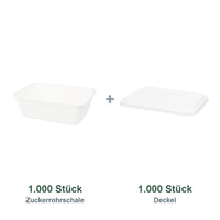 Set aus 1.000 Zuckerrohrschale 650 ml und 1.000 Deckel 17x12 cm